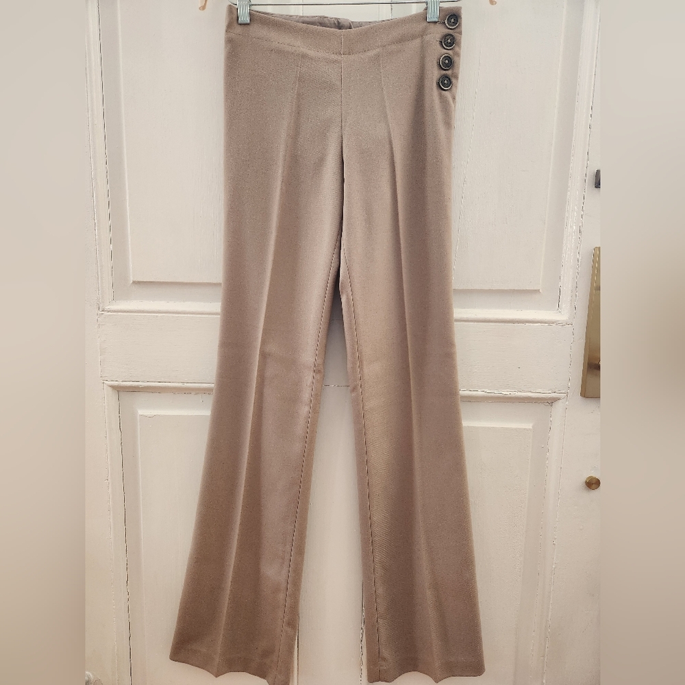 NWOT- Anthropoligie Elevenses The Brighton Tan Flared Pants with Buttons- Size 2